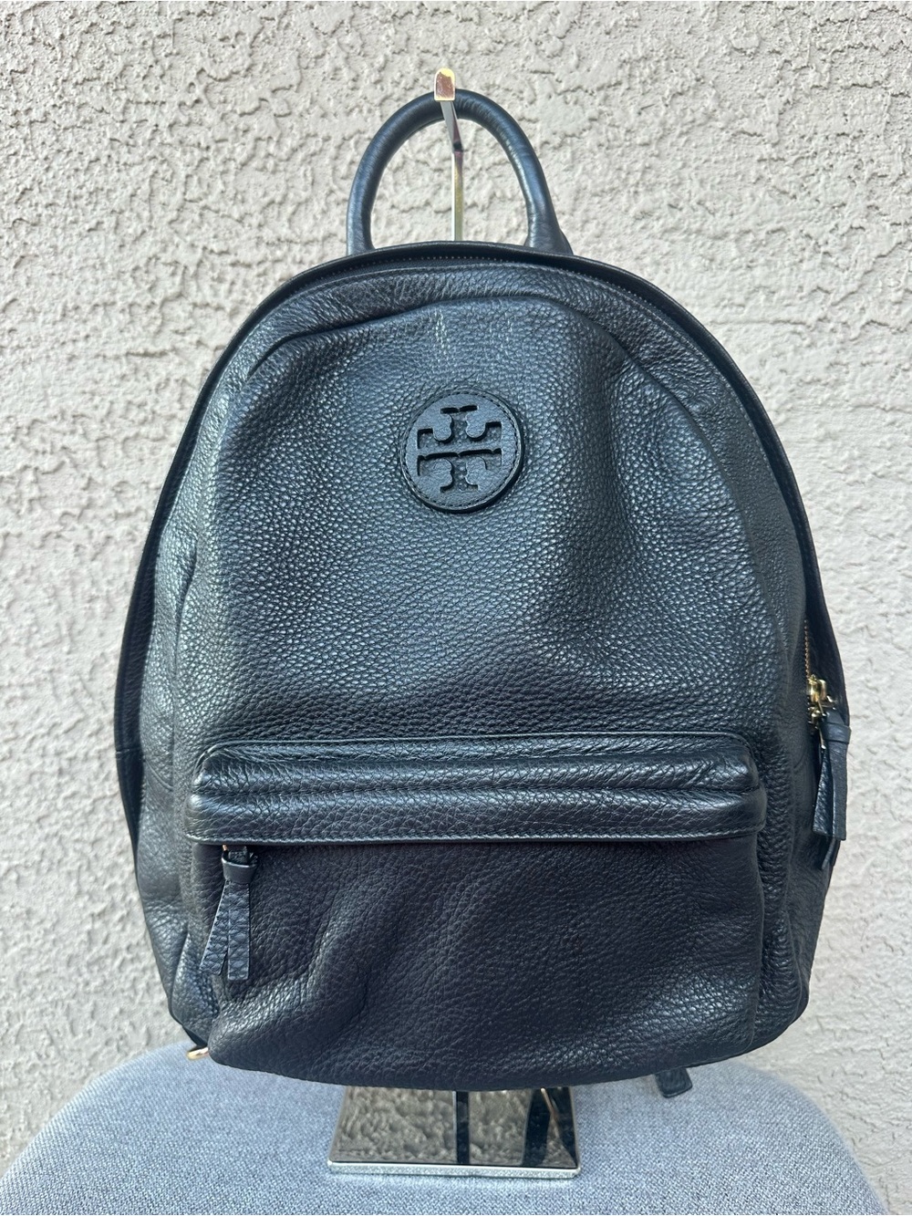 TORY BURCH Black Pebbled Leather Backpack